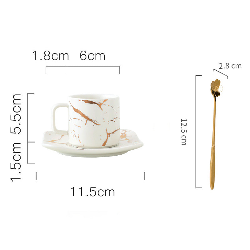 Light Luxury Gold-Painted Marble Pattern Ceramic Cup Coffee Cup Mug Saucer Set
