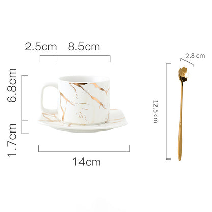 Light Luxury Gold-Painted Marble Pattern Ceramic Cup Coffee Cup Mug Saucer Set
