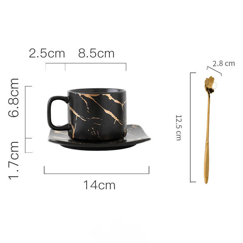 Light Luxury Gold-Painted Marble Pattern Ceramic Cup Coffee Cup Mug Saucer Set