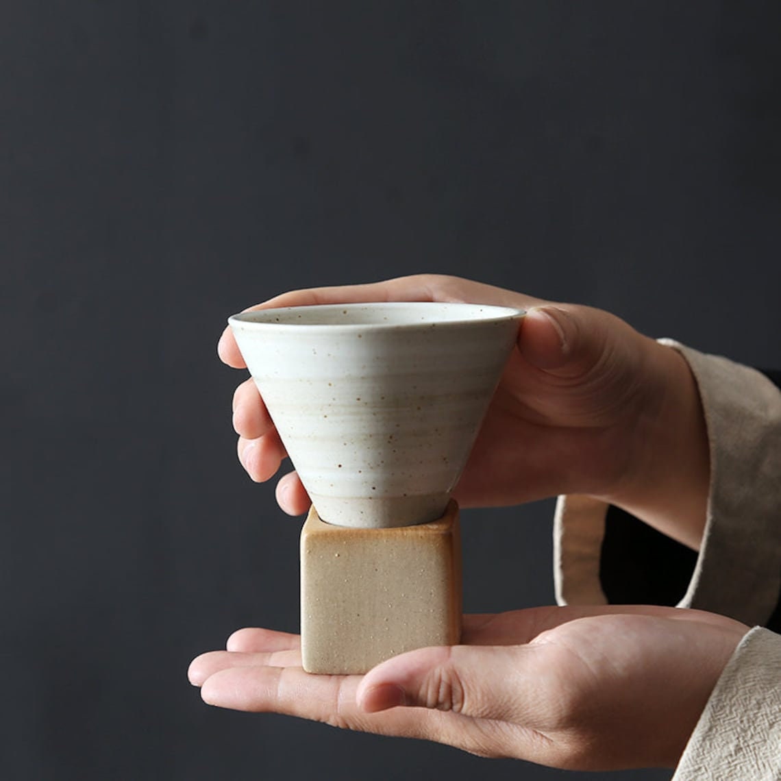 Square Tray Funnel Cone Ceramic Coffee Cup Set