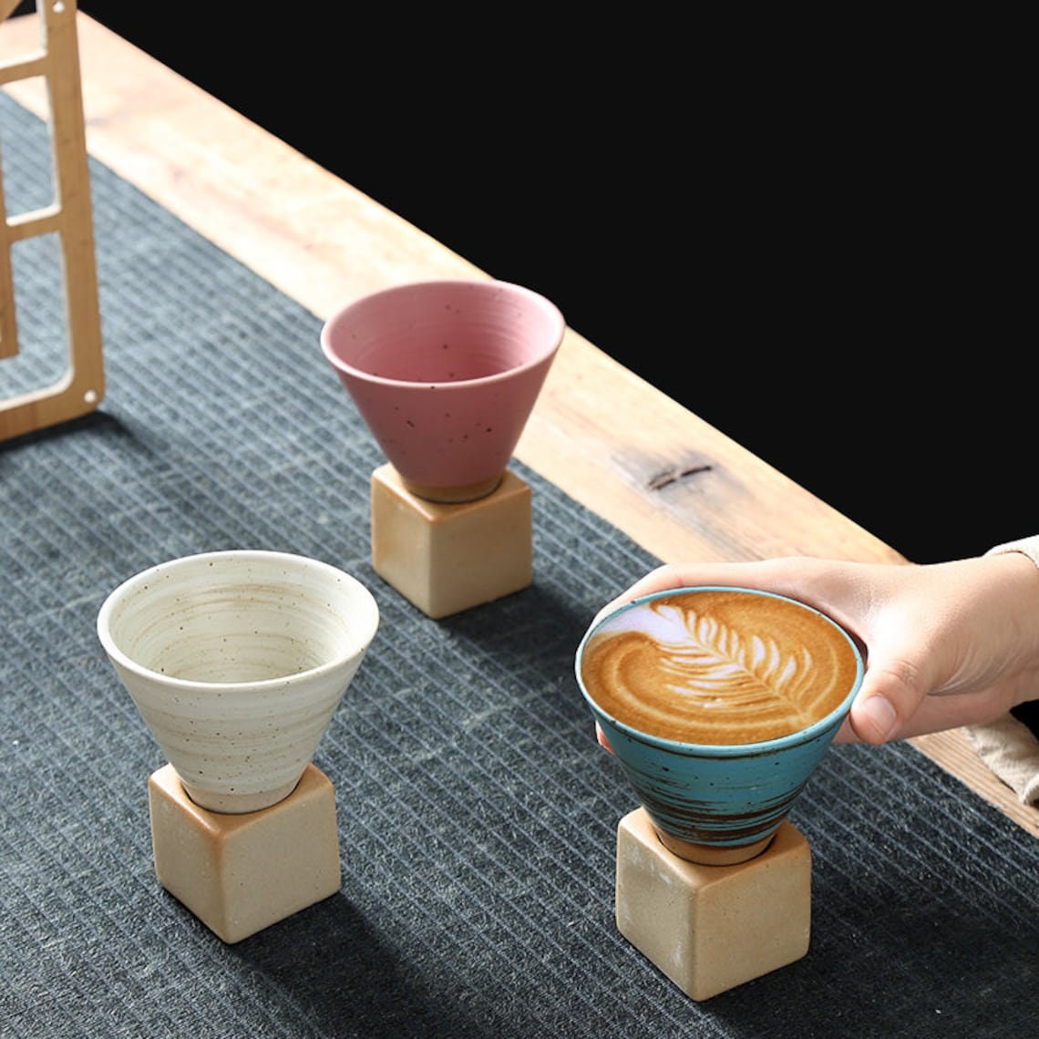 Square Tray Funnel Cone Ceramic Coffee Cup Set