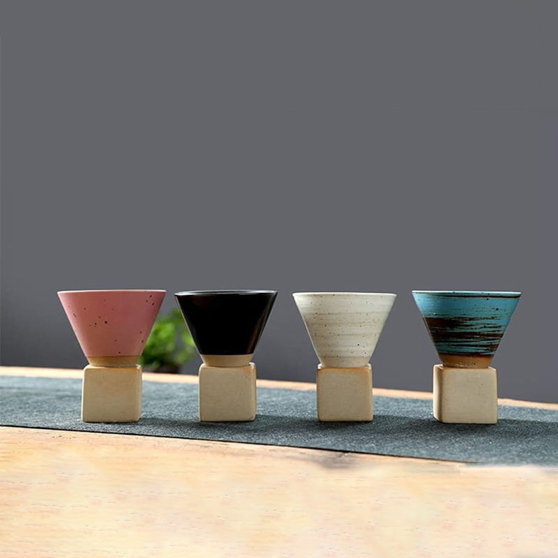 Square Tray Funnel Cone Ceramic Coffee Cup Set