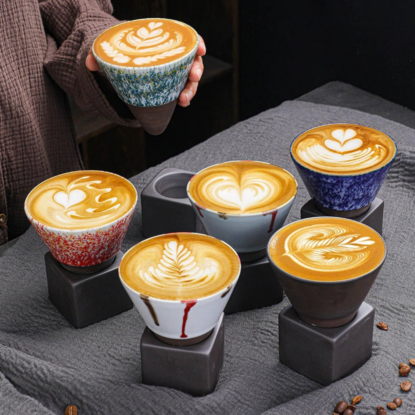 Square Tray Funnel Cone Ceramic Coffee Cup Set
