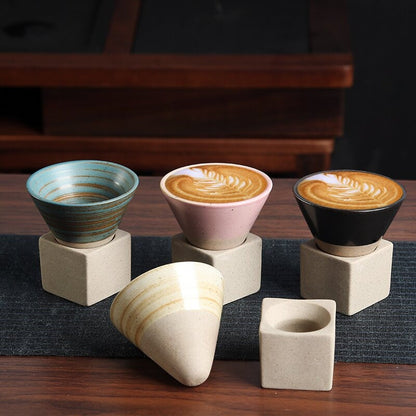 Square Tray Funnel Cone Ceramic Coffee Cup Set