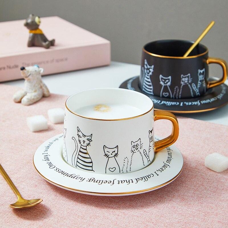 Exquisite Coffee Cup Black And White Cat Light Luxury Ceramic Coffee Cup And Saucer Set