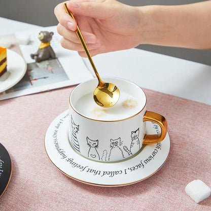 Exquisite Coffee Cup Black And White Cat Light Luxury Ceramic Coffee Cup And Saucer Set