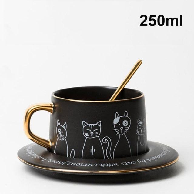 Exquisite Coffee Cup Black And White Cat Light Luxury Ceramic Coffee Cup And Saucer Set