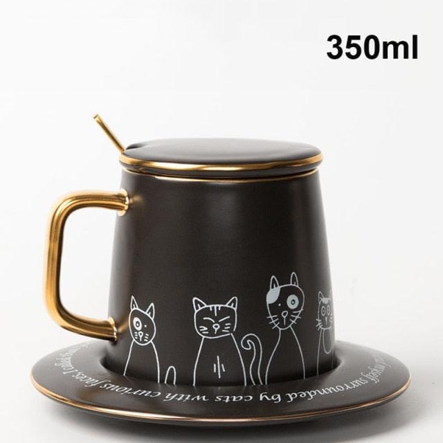 Exquisite Coffee Cup Black And White Cat Light Luxury Ceramic Coffee Cup And Saucer Set